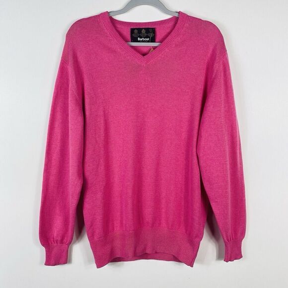 Barbour Size Small V-Neck Cotton Pullover Sweater Pink Rosewater - Picture 1 of 5